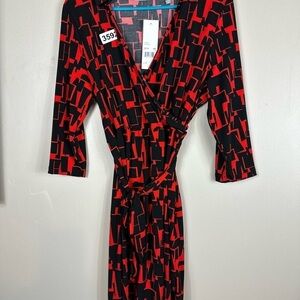 NWT NY Collection Red and Black Geometric Dress